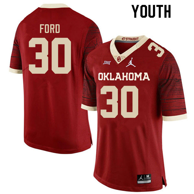 Youth #30 Trace Ford Oklahoma Sooners College Football Jerseys Stitched-Retro - Click Image to Close